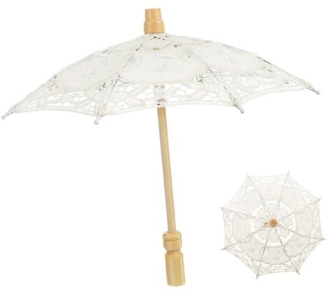 AOKWAWALIY Braut-Spitzenschirm Mini-Deko-Regenschirm Stickerei Blumenschirm Vintage-Spitzenschirm Fotografie-Requisite Regenschirm Für Hochzeitsdekoration Party (Beige)