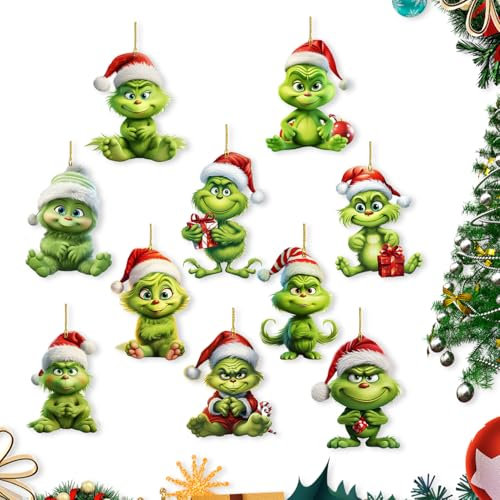 May Huang 10 Stück Grinch Deko Weihnachten, Grinch Weihnachtsdekorationen, Grinch Weihnachtsbaumschmuck, Christbaumschmuck Grinch, Grinch Christmas Decoration für Weihnachtsbäumen, Festivals, Party