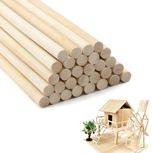30 Stück Holzstäbchen zum Basteln, Holzstäbe Rund Bambusstäbe Bastelholz Rundholz Bastelhölzer Holzstäbe zum Basteln für Modellbau DIY Handwerk und Deko (30cmx10mm)