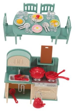 HEALSOPTHY 1ensemble Meubles Miniatures pour Cuisine De Maison De Poupées avec Table Et Chaises Accessoires De Jeu De Rôle Et Décorations
