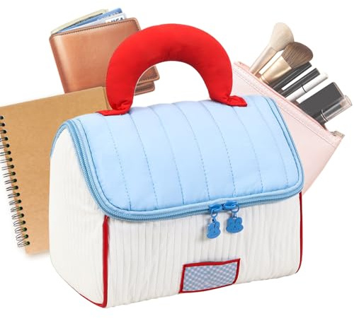 Trousse de maquillage de voyage | Trousse de maquillage en forme de maison pour femme – Organisateur d'articles d'hygiène Sac de rangement pour femmes filles usage quotidien voyage sur route gym, bleu