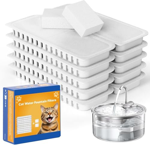 Tomxcute Kattfontänfilterset, 10 filter 2 svampar för 108 oz/3,2 l kattfontän
