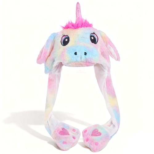 YskerrigToy Unicornio Gorro con Orejas Móviles, Animal Sombrero de Peluche Gorro Orejas Que Se Mueven Sombrero con Oreja Floppy Divertido Gorros Cosplay para Fiestas Navidad Carnaval