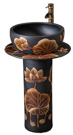Lavandino su piedistallo Lavandino da bagno integrato con piedistallo in ceramica for uso domestico, kit di rubinetto e scarico