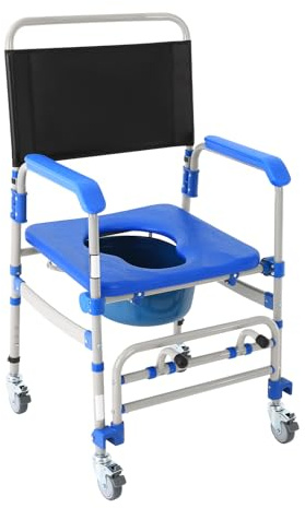 Czyurachel Silla de inodoro, sillas de inodoro con ruedas para personas mayores y movilidad reducida, silla de ducha ajustable hasta 125 kg, silla de ducha plegable, silla de ruedas de inodoro en