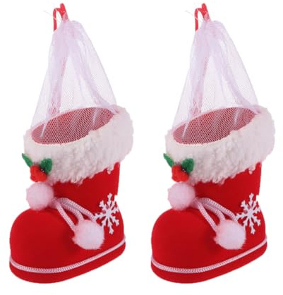 OUNONA 2 Medias Navideñas Decorativas para Árbol de Navidad, Botas de Plástico Resistentes Desvanecimiento, Ideales para Fiestas