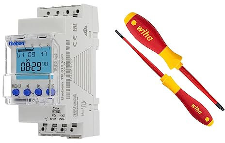 Bundle Theben 6100130 Digitale Zeitschaltuhr TR 610 top3 mit 1 Kanal und Wochenprogramm für die DIN-Schiene/Hutschiene, Wiha 36333 Schraubendreher-Set 2-teilig