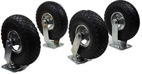 2x Bockrolle und 2 x PU-Sackkarrenrad/Lenkrolle, ø=260mm, Tragkraft 110kg, Achs-ø 20mm, Pannensicher, Metallfelge, 2 Kugellager, Hersteller HKB