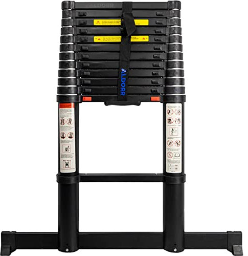 ALDORR Professional 3,80M Teleskopleiter aus hochwertigem Aluminium - Mehrzweckleiter - Belastbarkeit bis zu 150kg - Soft-Close-System - Opti-Grip - Sicher und zuverlässig (EN131)