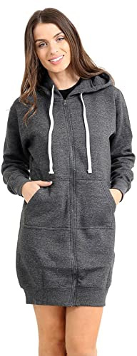 DAMER DAMER FLICKOR LÅNG HOODIE ZIPPER FLEECE VARM JACKA STILLIG MED POCKET TRÖJA Casual JUMPER TOPP KLÄNNINGAR S-3XL, Lång huvtröja kol, 42-44