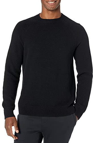 Amazon Essentials Sudadera de Cuello Redondo de Algodón Texturizado y Corte Extragrande Hombre, Negro, L