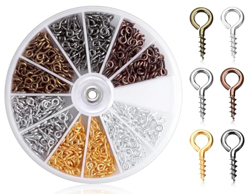 Lhbwhiz Confezione da 600 occhielli a vite,piccole viti ad occhiello,piccole viti ad occhiello in metallo,perni ad occhiello,fatti a mano,golfare a gancio passante,per artigianato fai-da-te(4x8 mm)