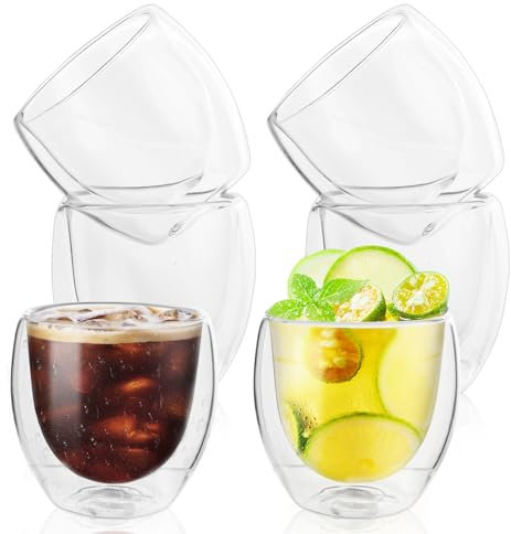 Tazas Cafe Espresso Doble Pared 80ml de Vidrio Borosilicato - Vasos de Cappuccino Moca Térmicos Resistentes al Calor Aptos para Lavavajillas