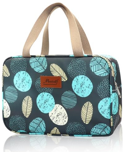 Toiletry Bag, Hand-Held Travel Hanging Cosmetic Hangbag,Bathroom Storage Holdall for Women Girls Ladies (Blue Leaves)