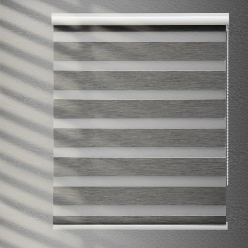 YIIBAII Day and Night Roller Blinds Zebra Blinds Blackout or Translucent Vision Roller Shades for Windows and Doors（W 70cm x L 150cm,Grey）