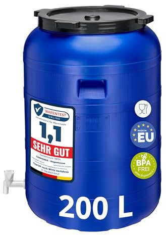 Garronda tanica acqua con rubinetto BPA-free da 200 litri con rubinetto, serbatoio per acqua, ideale come bidone per il giardino GD-0092, Blu