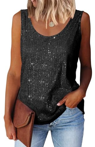 Suncife Top da Donna Senza Maniche con Paillettes Top Scintillanti, Nero, L