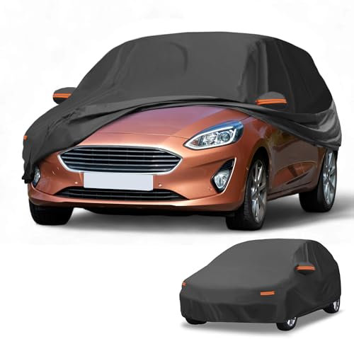 Partuto All-Weather Waterproof Car Cover - UV-Resistant Outdoor Full Exterior Protection for Ford Fiesta Hatchback 190T-PU Black with Right Side Zipper