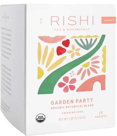 Rishi Tea Garden Party Herbal Tea - Organic, Caffeine Free Sachet Bags, Chamomile Botanical Blend - 15 Count (Pack of 1)