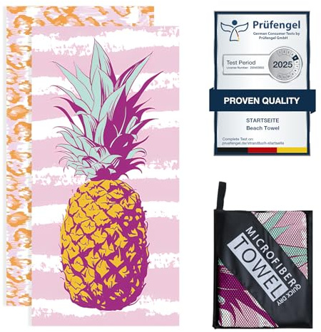 Startseite 200 x 90 cm Microfibre Towel - Large Size Quick Drying Microfibre Beach Towels for adults, Sand-Free, Absorbentextra large Beach Towels for adults - Includes Storage Bag (Pineapple)
