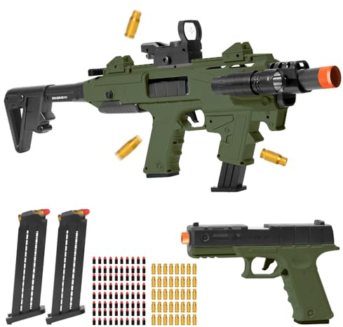Soft Bullet Toy Gun Blaster Soft Bullet Toy Dart Hand Gun Pistol Foam Shell ejecting Blasters with 2 Clips, Gifts for Boys Girls Adults Age 8+