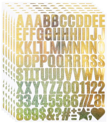 1 Inch Small Vinyl Letters Number Stickers, 588 Pieces Self Adhesive Sparkle Alphabet Symbol Sticker for Scrapbook, Lunch Box and Water Bottles - Glitter Gold