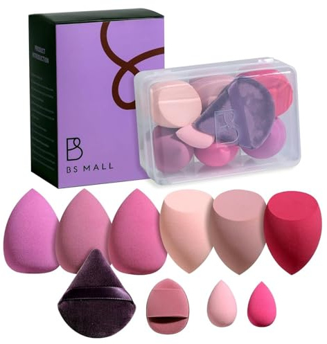 BS-MALL 10 Pcs Premium Makeup Sponges For Foundation - Makeup Blending Sponge Set With Finger & Triangle Puffs For Multi-purpose Use, Travel Essential & Daily Makeup (Transparent)