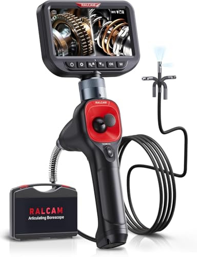 Ralcam Endoskopkamera mit Licht, Endoscope Camera mit 360° beweglichem Kopf, 6,5mm Dual-Sonde, 5 HD Display, Inspektionskamera IP67 Wasserdicht, Rohrkamera mit 1,5M Halbstarrem Kabel & 6+1 LEDs