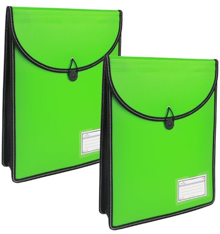 2 Pcs File Wallet Folder Document Organizers Closure Water Resistant File Pocket for Office Filing Envelope (Green)