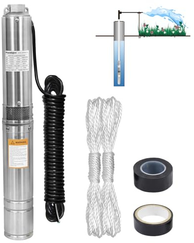 FLUMEXXON 1HP Deep Well Submersible Pump 115V/60Hz, 34GPM, 196ft Head, with 33ft Cable, Stainless Steel Water Well Pump for 4'' Deep Well, Industrial, Irrigation and Home Use Submersible Well Pumps