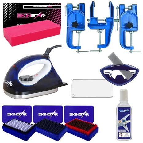 SkinStar Ski Service Set 9-teilig – Skiwachs, Wachseisen, Kantenschleifer & Skispanner – Universalwachs fluor- & PFAS-frei – Ski- & Snowboardpflege Set