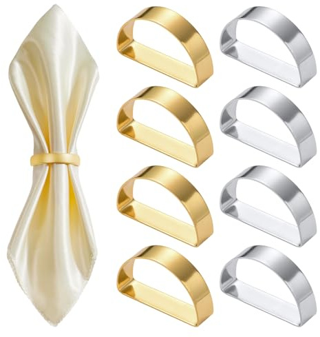 SYEYCW 8 Pezzi Anelli Portatovaglioli, Anelli per Tovaglioli Metallo, Portatovaglioli a Forma di D, per Matrimoni, Cene a Lume di Candela, Compleanni, Anniversari e Decorazioni per Tavole Delle Feste