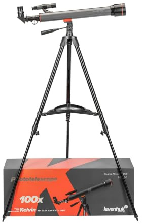 Levenhuk Kelvin Nova BASE 50/600 Fototeleskop, Smartphone Teleskop för Nybörjare, Refraktor med Altazimutmontering, 3x Barlow, Justerbart Stativ, för Astrofotografering | Smartphone Teleskop för Nybörjare, Refraktor med Altazimutmontering, 3x Barlow, Justerbart Stativ, för Astrofotografering