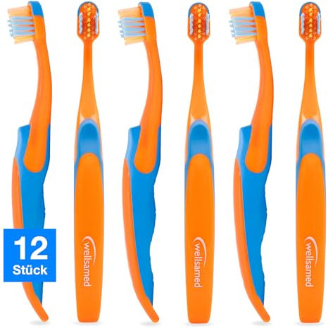 Wellsamed Fantasy 2 Kinderzahnbürste, Zahnbürste für Kinder (Orange-Blau, 12 Stück)