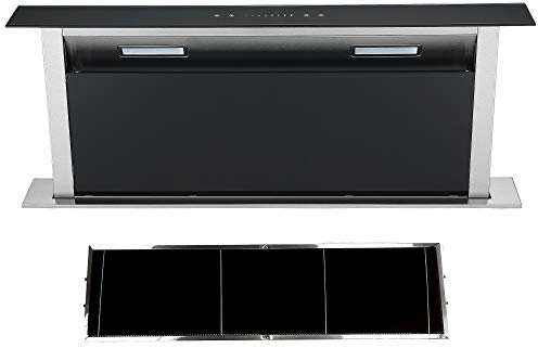 Cookology 90cm Downdraft Cooker Hood + Spare Filters - Black Glass