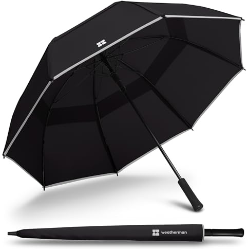 Weatherman Umbrella - Stick Umbrella - Windproof Umbrella Resists Up to 55 MPH Winds (Black)