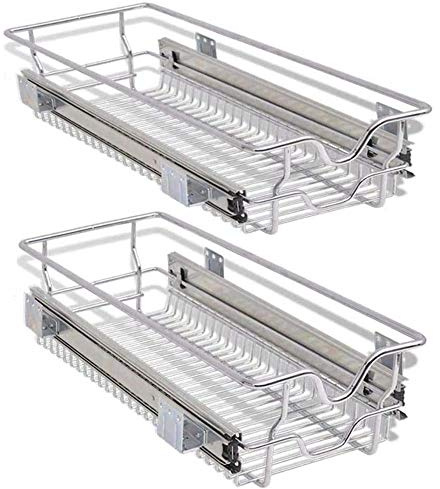 BAKAJI - Cajón telescópico para Muebles de Cocina - Cesta de Almacenamiento extraíble - Ahorra Espacio - Riel de Acero Inoxidable - Medidas 30 cm - Juego de 2 Unidades