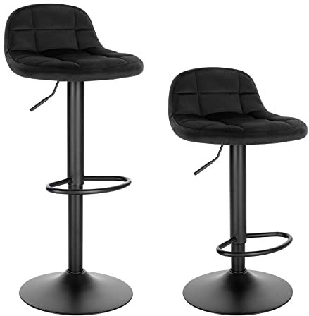 WOLTU Barhocker 2er Set Barstuhl mit Rückenlehne Fußstütze höhenverstellbar (60-82cm) 360° Drehstuhl bis 150kg belastbar Samt Metall Schwarz BH317sz-2