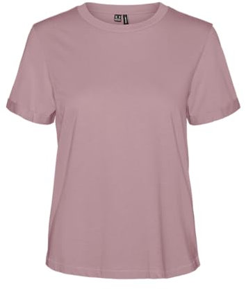 VERO Moda Damen 2er Pack Einfarbiges Stretch T-Shirt Basic Rundhals Top Baumwolle Oberteil Set VMPAULA
