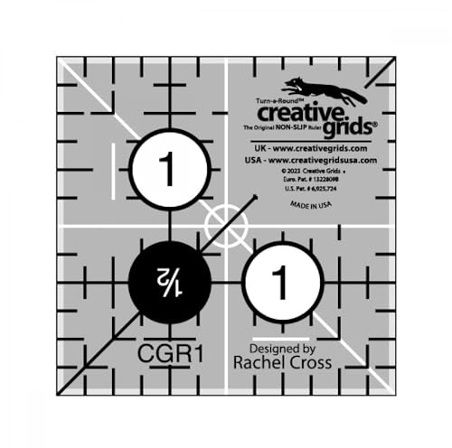 Creative Grids Quilt Ruler 1-1/2in x 1-1/2in Square – CGR1 – Made in USA, Non-Slip Grip Acrylic Quilting, Sewing, Crafting, Patchwork Ruler for Measuring & Cutting Fabric