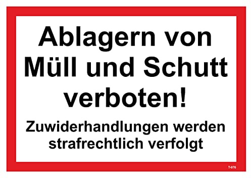 Daged Ablegen von Müll und Schutt verboten Aufkleber 23x16 cm Hinweiszeichen Sicherheitszeichen Sticker T-076