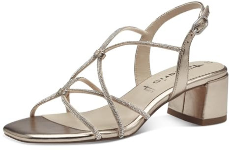 Tamaris Damen Sandalen mit Absatz Vegan Blockabsatz Sommer; LIGHT GOLD/metallic; 36