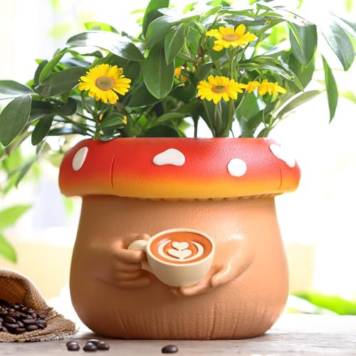 GUGUGO Bonita Maceta de café, macetas de Interior con Forma de Hongo, macetas suculentas únicas con Drenaje, macetas pequeñas de jardinería arcoíris para Plantas, macetas Divertidas para los Amantes