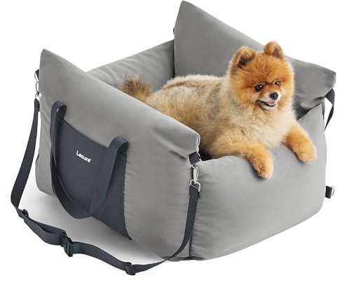 Lesure Dog Car Seat for Medium Dog - Waterproof Dog Booster Seat for Car with Storage Pockets, Clip-On Safety Leash and Chopped Foam Filling, Small Pets Travel Carrier Bed, 58x56x33cm, Grey