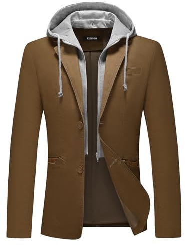 KUDORO Mens Blazer Jacket with Detachable Hood Slim Fit Suit Jackets Two Button Casual Classic Blazer for Men