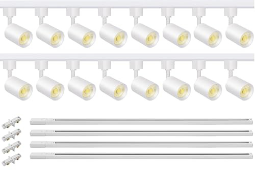 VANoopee 16-Light LED Track Lighting Kit with 13FT H Type Track Rails, Dimmable Track Light Heads Bright Ceiling Spotlight Fixture for Kitchen Accent Art, 3000K Warm White, No Flicker 10W 800lm White