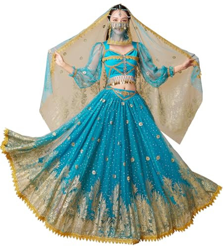 ZYACTU Bauchtanz-Kostüme für Damen, Aladin, Jasmin, Prinzessin, Verkleidung, Party, Halloween, Performance, Kostüme, Cosplay-Outfits, 06-dunkelgrün, Mittel
