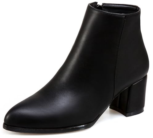 OALEEN Bottines Fourrées Femme Hiver Boots Chelsea Talon Haut Carré Bloc Sexy Bout Pointu Effet Cuir Soirée Chaussures Noir 43