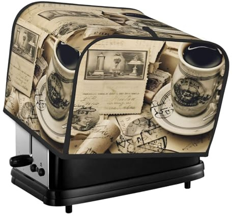 JXDXHCW Vintage Coffee 4 Slice Toaster Cover Wide Slot Dustproof Bread Maker Cover Fingerprint Bakeware Protection Kitchen Appliance Cover Toaster Bag