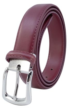 YEHMAN Ceinture classique 3 cm en croûte de cuir de vachette ajustable boucle argenté à ardillon 120 cm (Bordeaux)
